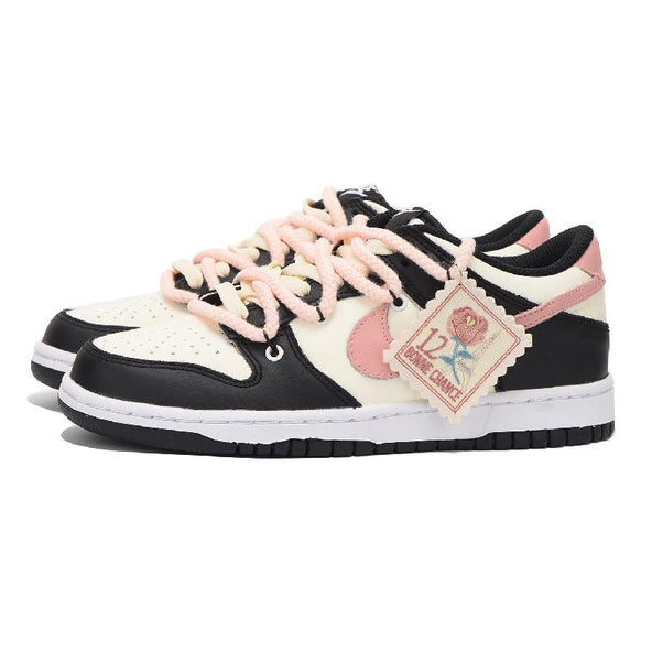 [Custom Cherry Letter]  Dunk Skateboarding Shoes Women's Low-top Powder