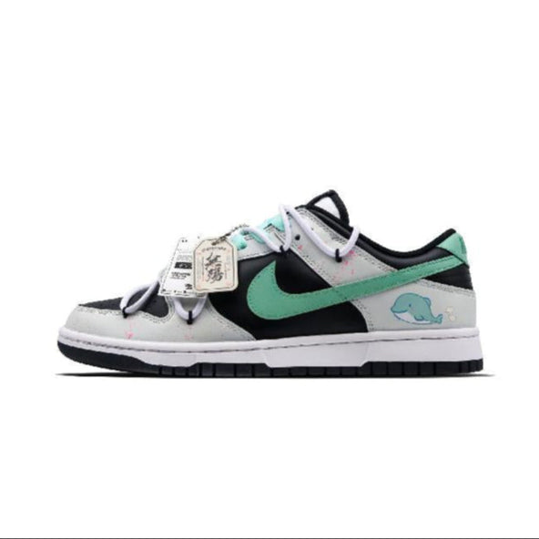 [Custom Female little dolphin]  Dunk Skateboarding Shoes Women's Low-top Black/Gray/Green