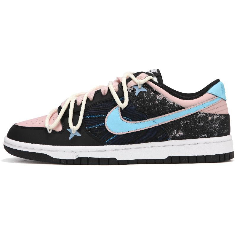 [Custom Female cosmic starry river]  Dunk Skateboarding Shoes Women's Low-top Black Pink Blue