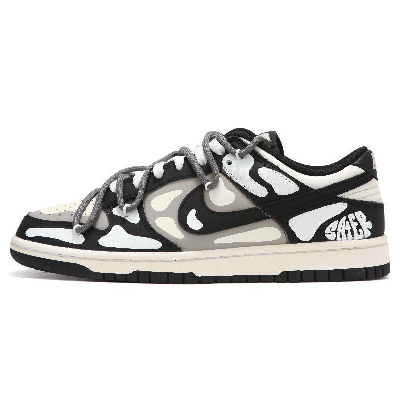 [Custom The female style has black and white bones]  Dunk Skateboarding Shoes Women's Low-top Black/White/Gray