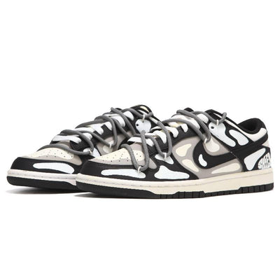 [Custom The female style has black and white bones]  Dunk Skateboarding Shoes Women's Low-top Black/White/Gray