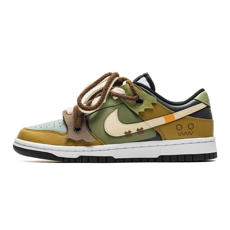 [Custom Women's Straw Ghost S-BOX]  Dunk Skateboarding Shoes Women's Low-top Brown/Green