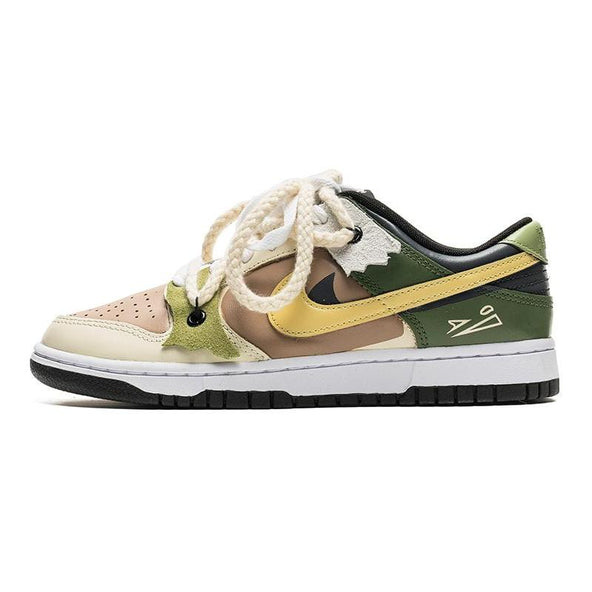[Custom Female Grassland Ghost S-BOX]  Dunk Skateboarding Shoes Women's Low-top Brown/Green