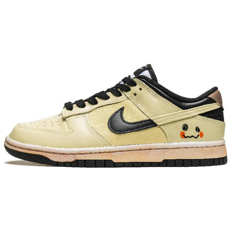 [Custom Energy smiling Face]  Dunk Skateboarding Shoes Women's Low-top Beige
