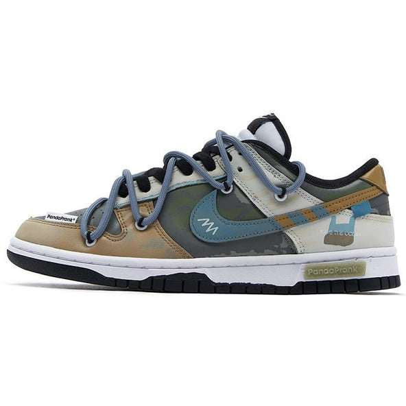 [Custom Women's non-biodegradable S-BOX]  Dunk Skateboarding Shoes Women's Low-top White/Brown