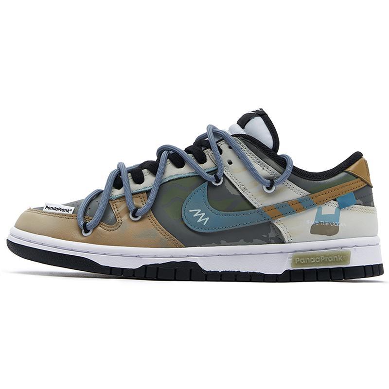 [Custom Women's non-biodegradable S-BOX]  Dunk Skateboarding Shoes Women's Low-top White/Brown