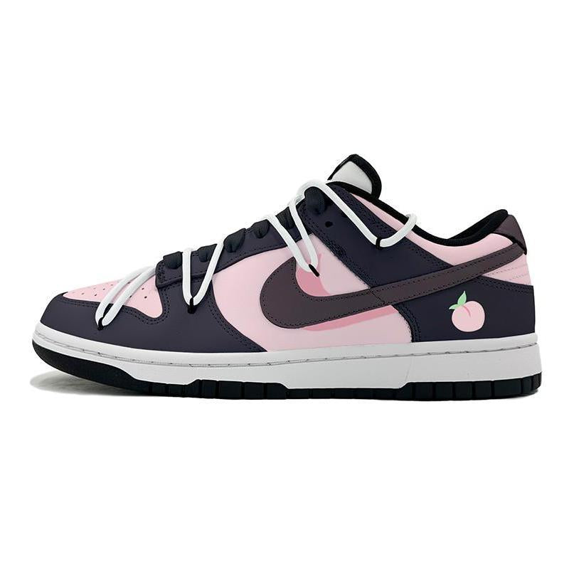 [Custom Grapes, white peaches]  Dunk Skateboarding Shoes Women's Low-top Black/powder