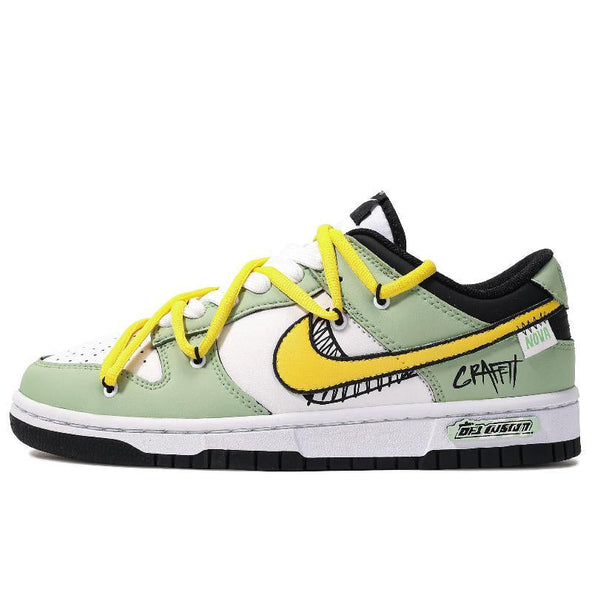 [Custom Green Comet]  Dunk Skateboarding Shoes Unisex Low-top Green/yellow/white