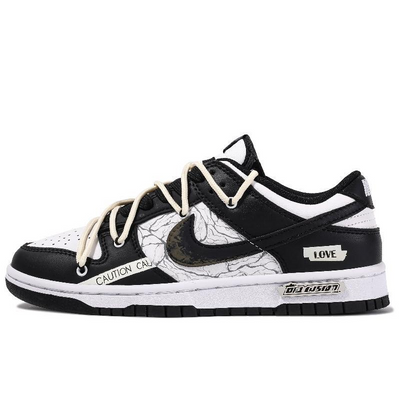 [Custom Crack]  Dunk Skateboarding Shoes Unisex Low-top Black/white/pink