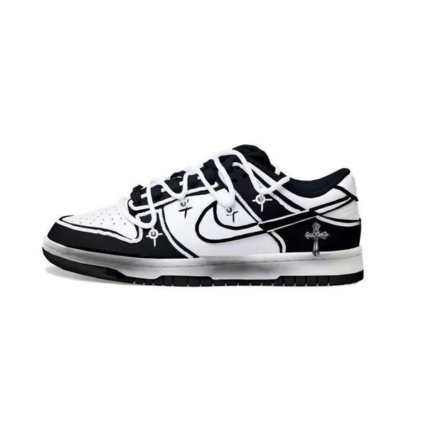 [Custom 2D cross-shaped female S-BOX]  Dunk Skateboarding Shoes Women's Low-top Black/white