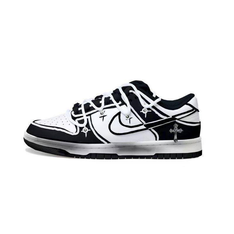 [Custom 2D cross-shaped female S-BOX]  Dunk Skateboarding Shoes Women's Low-top Black/white