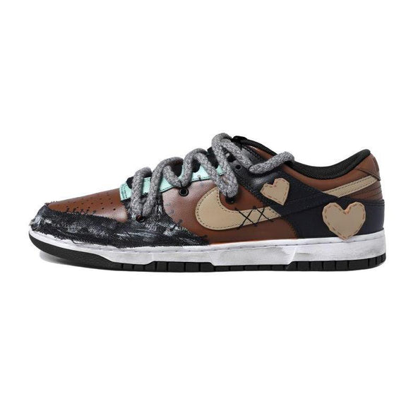 [Custom Pasted heart-shaped female S-BOX]  Dunk Skateboarding Shoes Women's Low-top Brown/Black