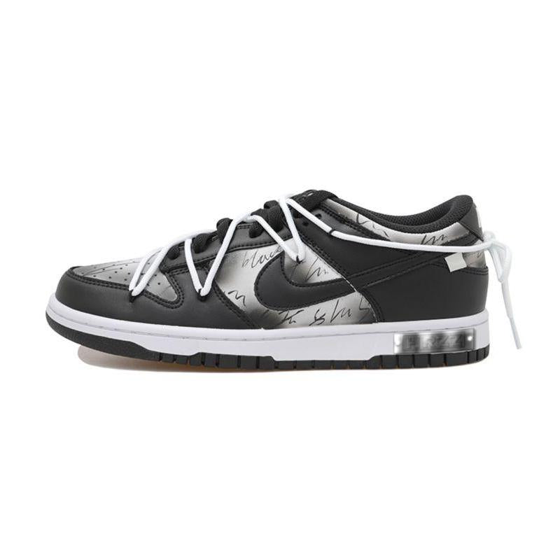 [Custom Cool black smudged female S-BOX]  Dunk Skateboarding Shoes Women's Low-top Black/white