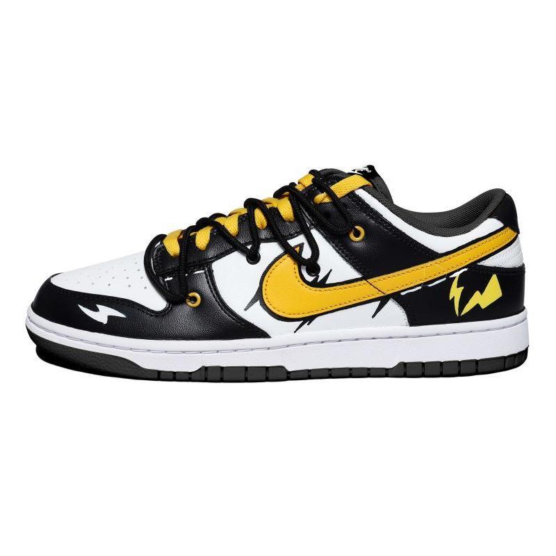 [Custom Yellow Lightning Girl]  Dunk Skateboarding Shoes Women's Low-top Black/White/Yellow