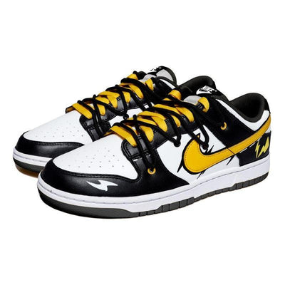 [Custom Yellow Lightning Girl]  Dunk Skateboarding Shoes Women's Low-top Black/White/Yellow