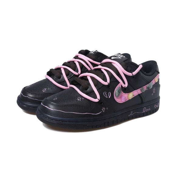 [Custom Black and pink gemstone female]  Dunk Skateboarding Shoes Women's Low-top Black/powder