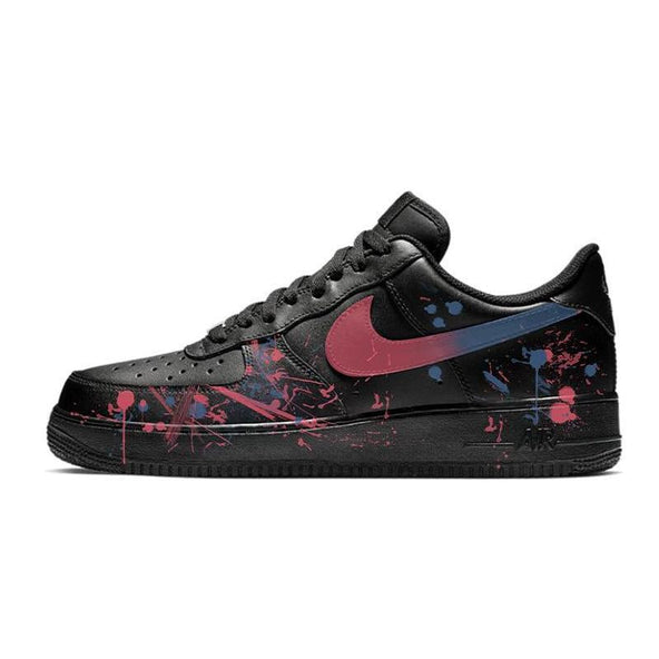 [Custom Splashed ink in blue and pink]  Air Force 1 Skateboarding Shoes Unisex Low-top Black/pink