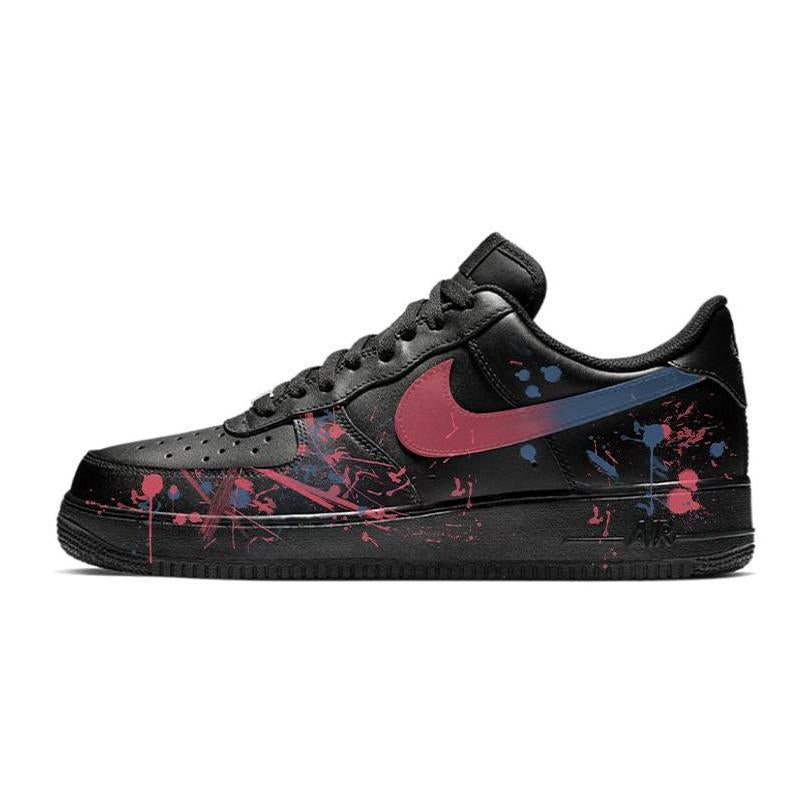 [Custom Splashed ink in blue and pink]  Air Force 1 Skateboarding Shoes Unisex Low-top Black/pink