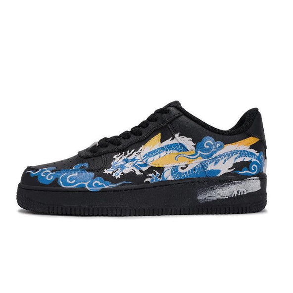[Custom The same style for both men and women: tiger roar and Dragon roar]  Air Force 1 Skateboard Shoes Unisex Low-Top Blue/Yellow