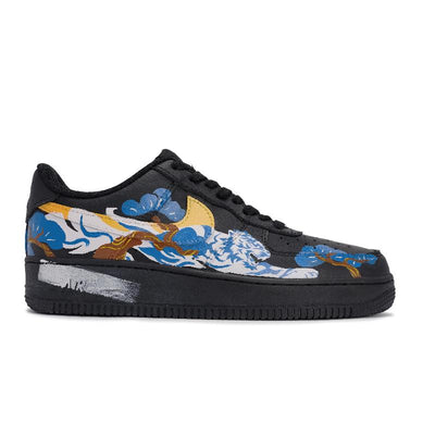 [Custom The same style for both men and women: tiger roar and Dragon roar]  Air Force 1 Skateboard Shoes Unisex Low-Top Blue/Yellow