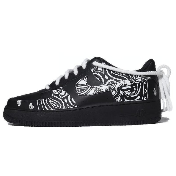 [Custom XR cashew flower QD]  Air Force 1 Skateboarding Shoes Men Low-top Black/white