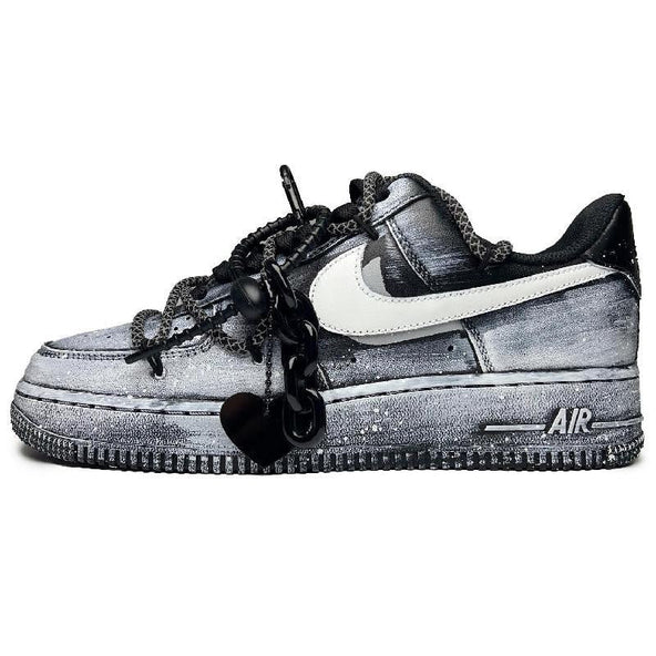 [Custom The male and female versions of the Magpie Bridge and the starry River]  Air Force 1 Skateboarding Shoes Unisex Low-top Black/white/gray