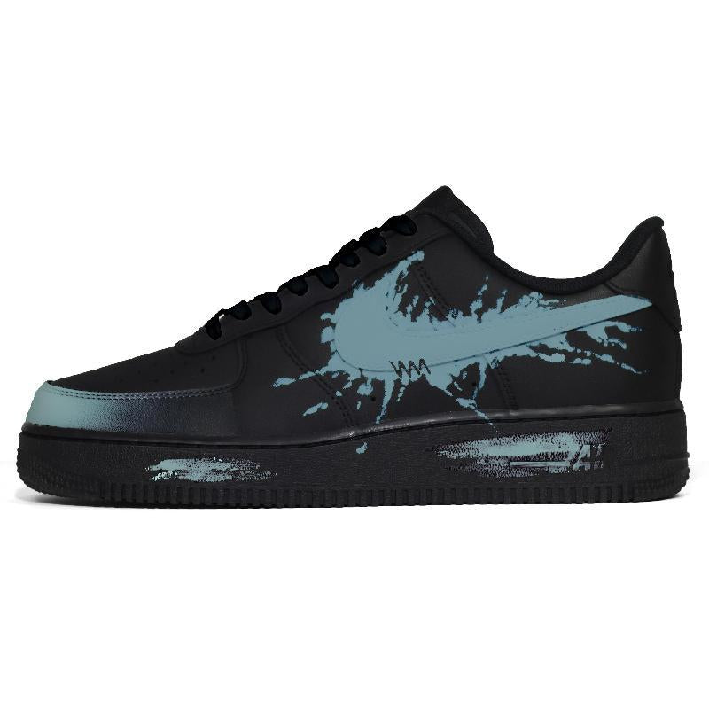 [Custom The same style of crashed meteor for both men and women, deep blue]  Air Force 1 Skateboard Shoes Unisex Low-Top Black/Blue