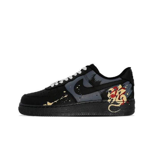 [Custom The pen flows like a dragon and a snake]  Air Force 1 Skateboard Shoes Unisex Low-Top Black/Red