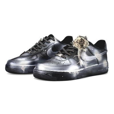 [Custom Splashed Ink Technology]  Air Force 1 Skateboarding Shoes Men Low-top Black/Sliver