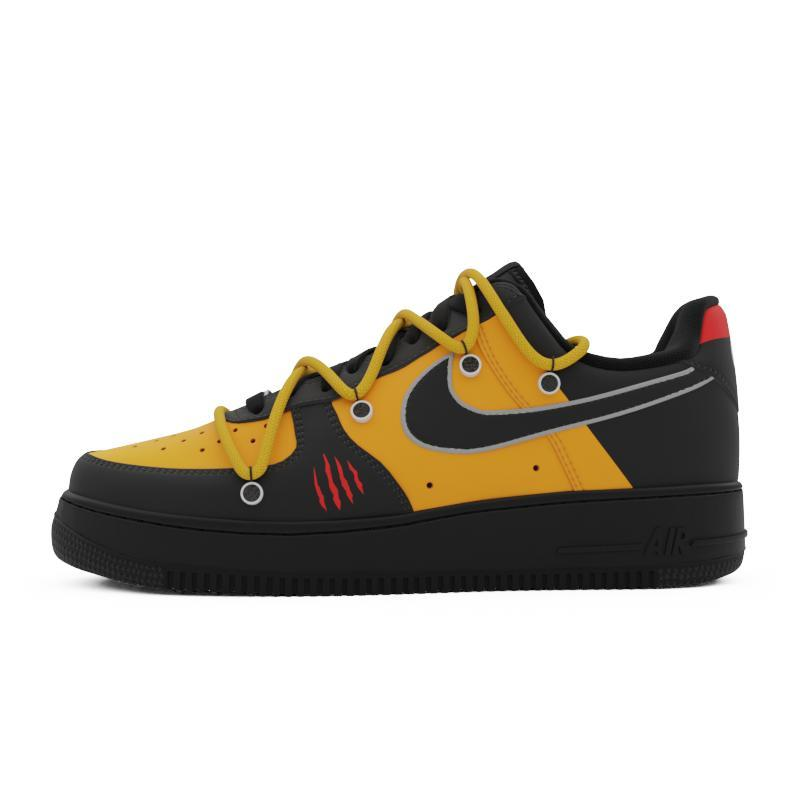 [Custom The AF claw marks are black and yellow]  Air Force 1 Skateboarding Shoes Unisex Low-top Black/Yellow/Red