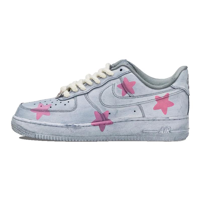 [Custom The pink star male]  Air Force 1 Skateboarding Shoes Men Low-top Pink