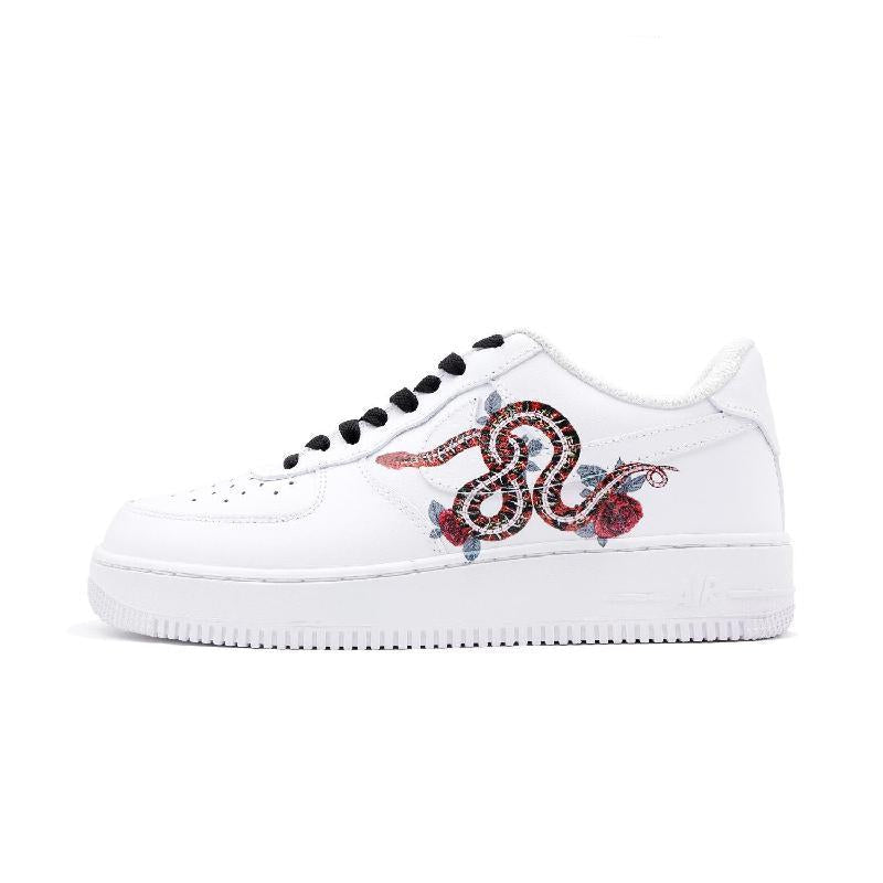 [Custom Snake Garden]  Air Force 1 Skateboarding Shoes Men Mid-top White/red