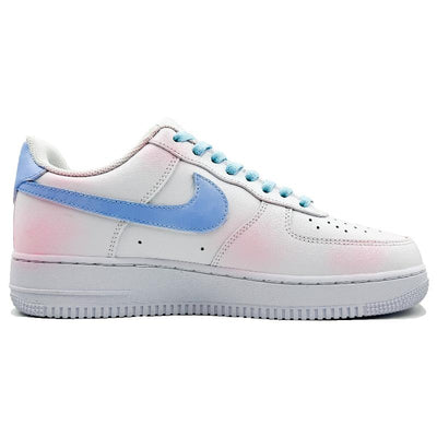 [Custom Star blue cherry pink]  Air Force 1 Skateboard Shoes Unisex Low-Top White/Lake Blue