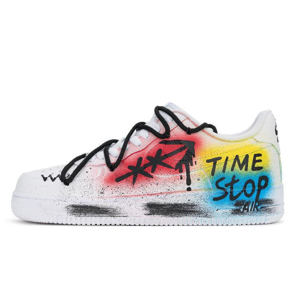 [Custom Street graffiti and ink splashing]  Air Force 1 Skateboarding Shoes Unisex Low-top White/Black/Red