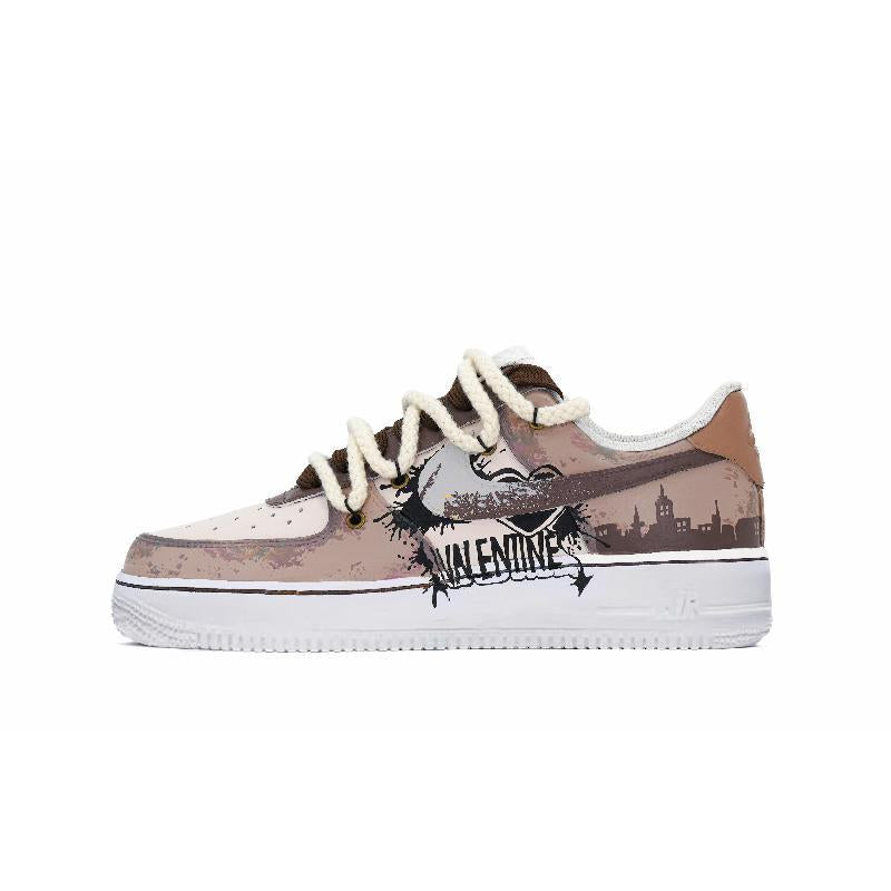 [Custom Urban camouflage for men and women in brown]  Air Force 1 Skateboard Shoes Unisex Low-Top Brown/Beige