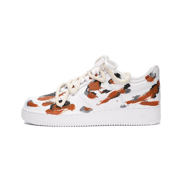 [Custom Tricolor koi]  Air Force 1 Skateboarding Shoes Unisex Low-top White/Gray/Black/Reddish Brown