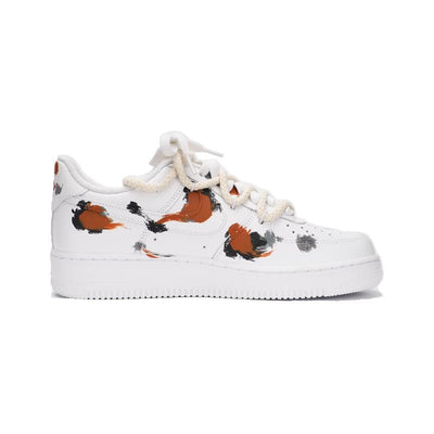 [Custom Tricolor koi]  Air Force 1 Skateboarding Shoes Unisex Low-top White/Gray/Black/Reddish Brown