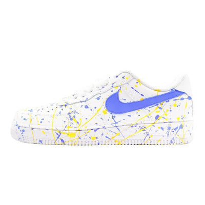 [Custom The colors are jumping, blue and yellow]  Air Force 1 Skateboarding Shoes Men Low-top White/Blue/Yellow