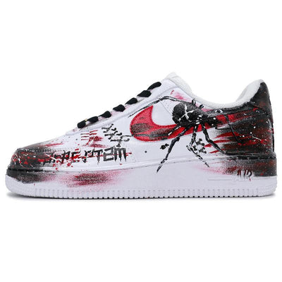 [Custom Under the male spider's web]  Air Force 1 Skateboard Shoes Men Low-Top Red/Black/White