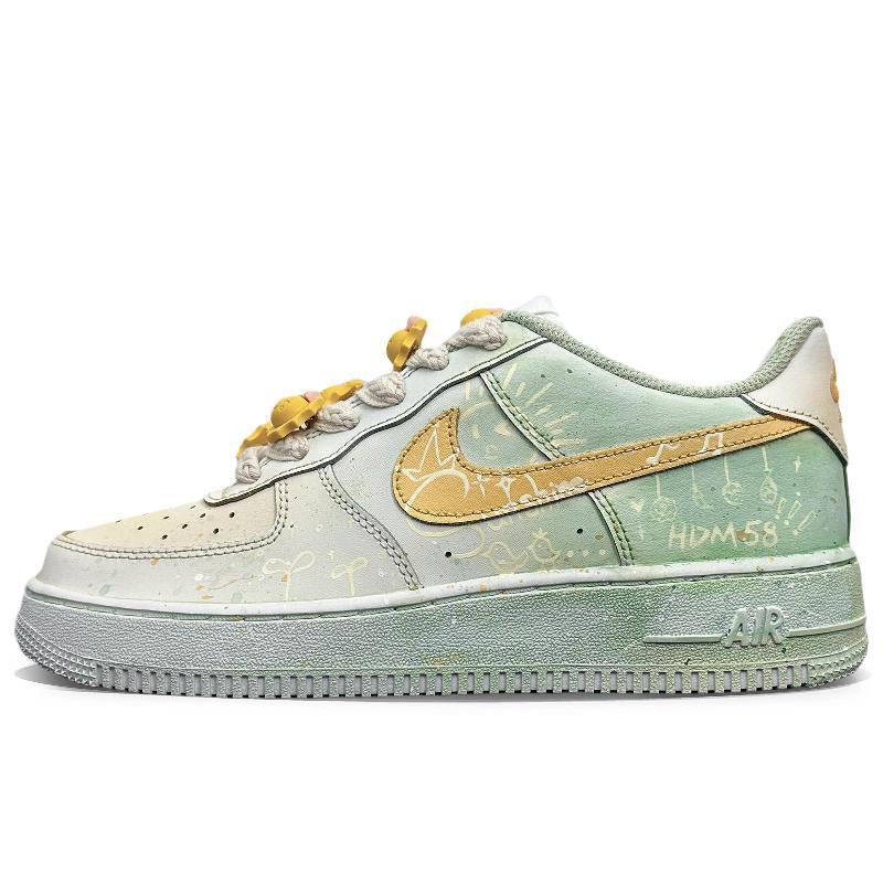 [Custom Utopia]  Air Force 1 Skateboard Shoes Unisex Low-Top Green/Yellow