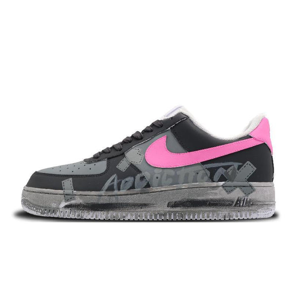 [Custom Under the neon lights for men]  Air Force 1 Skateboarding Shoes Men Low-top Black/Gray