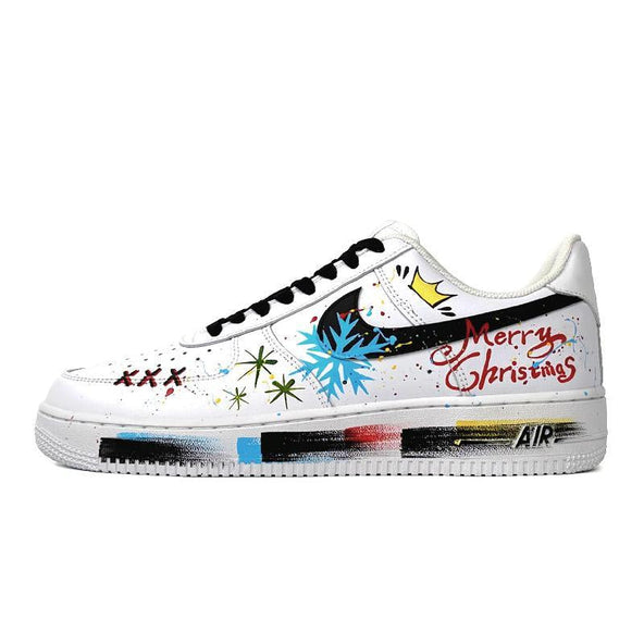[Custom Snowfall Christmas men's black and white style]  Air Force 1 Skateboarding Shoes Men