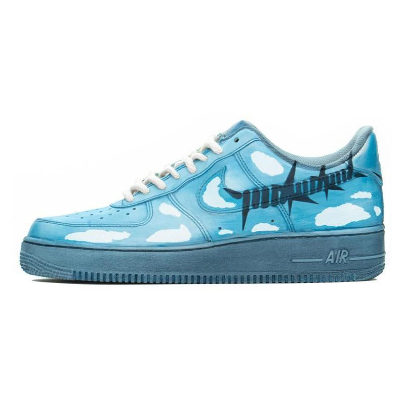 [Custom The AF1 men's model is dyed in ice blue with white clouds]  Air Force 1 Skateboarding Shoes Men