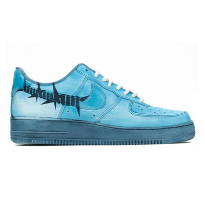 [Custom The AF1 men's model is dyed in ice blue with white clouds]  Air Force 1 Skateboarding Shoes Men
