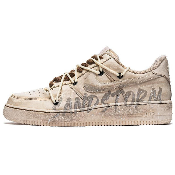 [Custom The man's coffee is dyed with the letter "S"]  Air Force 1 Skateboarding Shoes Men Low-top Beige