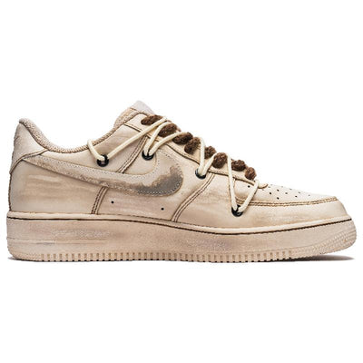 [Custom The man's coffee is dyed with the letter "S"]  Air Force 1 Skateboarding Shoes Men Low-top Beige