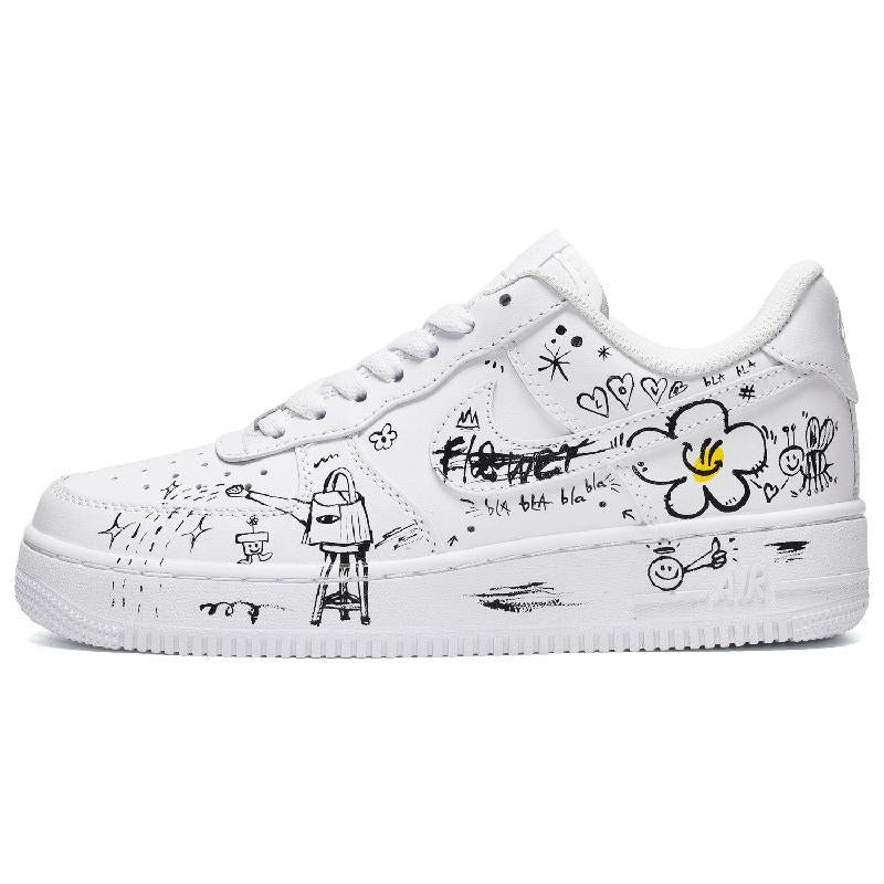 [Custom The male smiling little flower is in black and white]  Air Force 1 Skateboarding Shoes Men Low-top Black/White