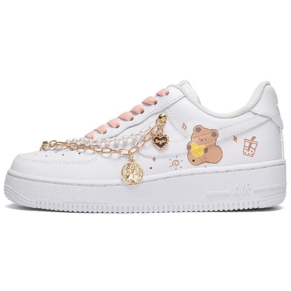 [Custom The men's brown bear is white and brown]  Air Force 1 Skateboarding Shoes Men Low-top Light Khaki