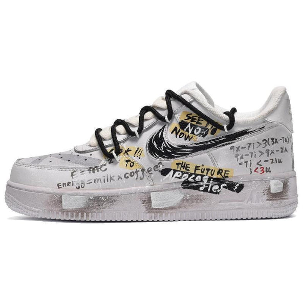 [Custom The men's love formula is black and gray]  Air Force 1 Skateboarding Shoes Men Low-top Dark Gray