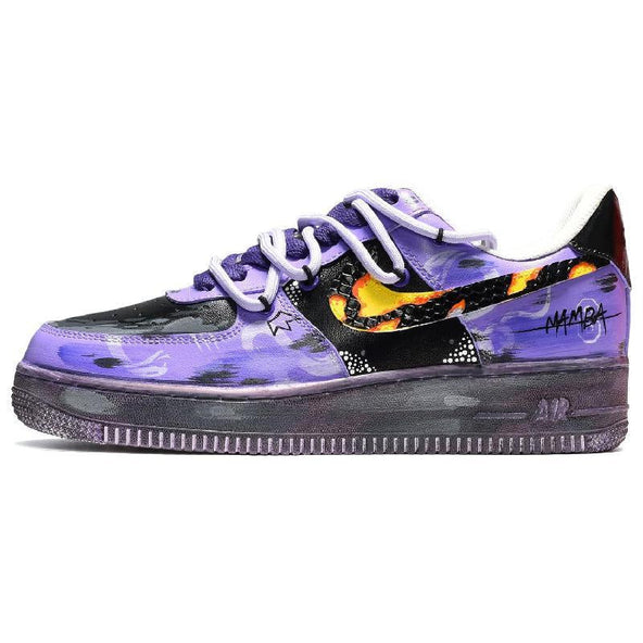 [Custom The men's snake skin is black, yellow and purple]  Air Force 1 Skateboarding Shoes Men Low-top Black, Yellow, Violet